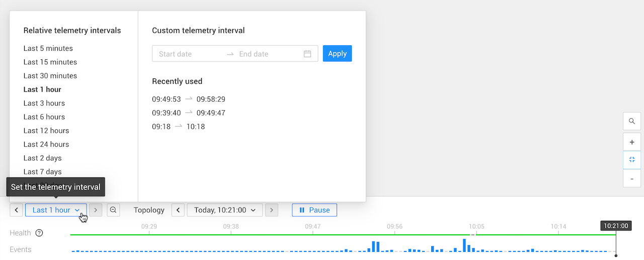 Use the popup "Set the telemetry interval" to specify a telemetry interval